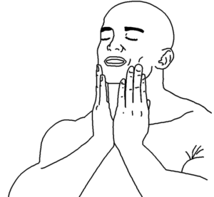 Feels good meme. An outline image of a man washing his face and looking satisfied.